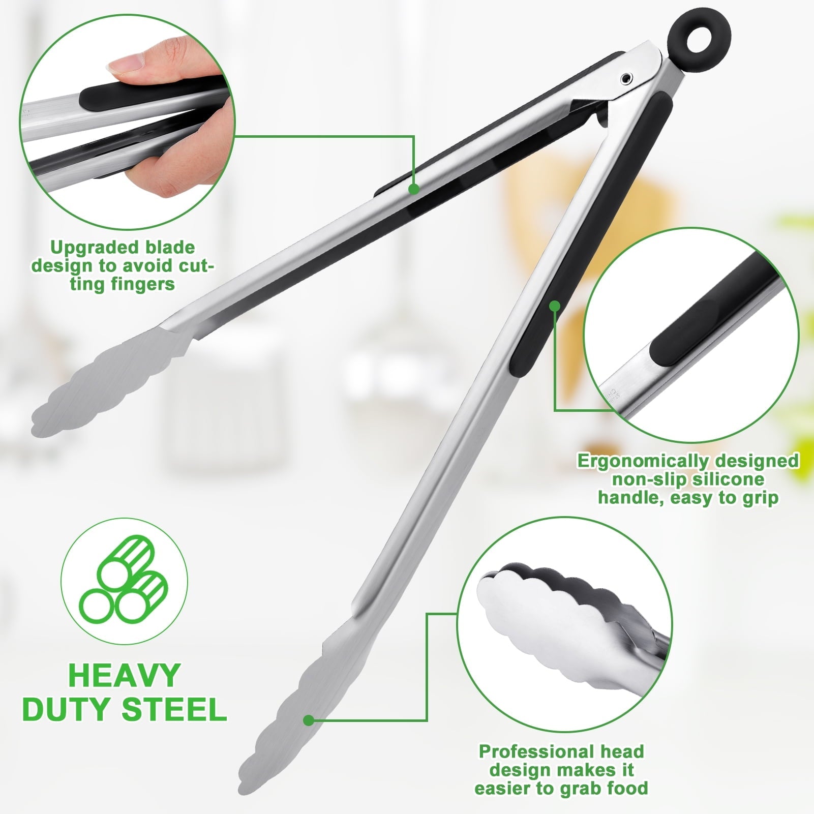2 Pack 12 16 Inch Extra Long Grill Tongs - Stainless Steel Cooking Tongs, Metal Locking Tong for BBQ, Grilli...