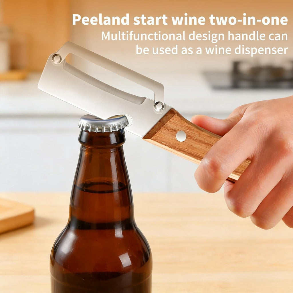 Vegetable Peeler for Kitchen, Stainless Steel Blade with Wooden Handle and Built-In Bottle Opener, f...