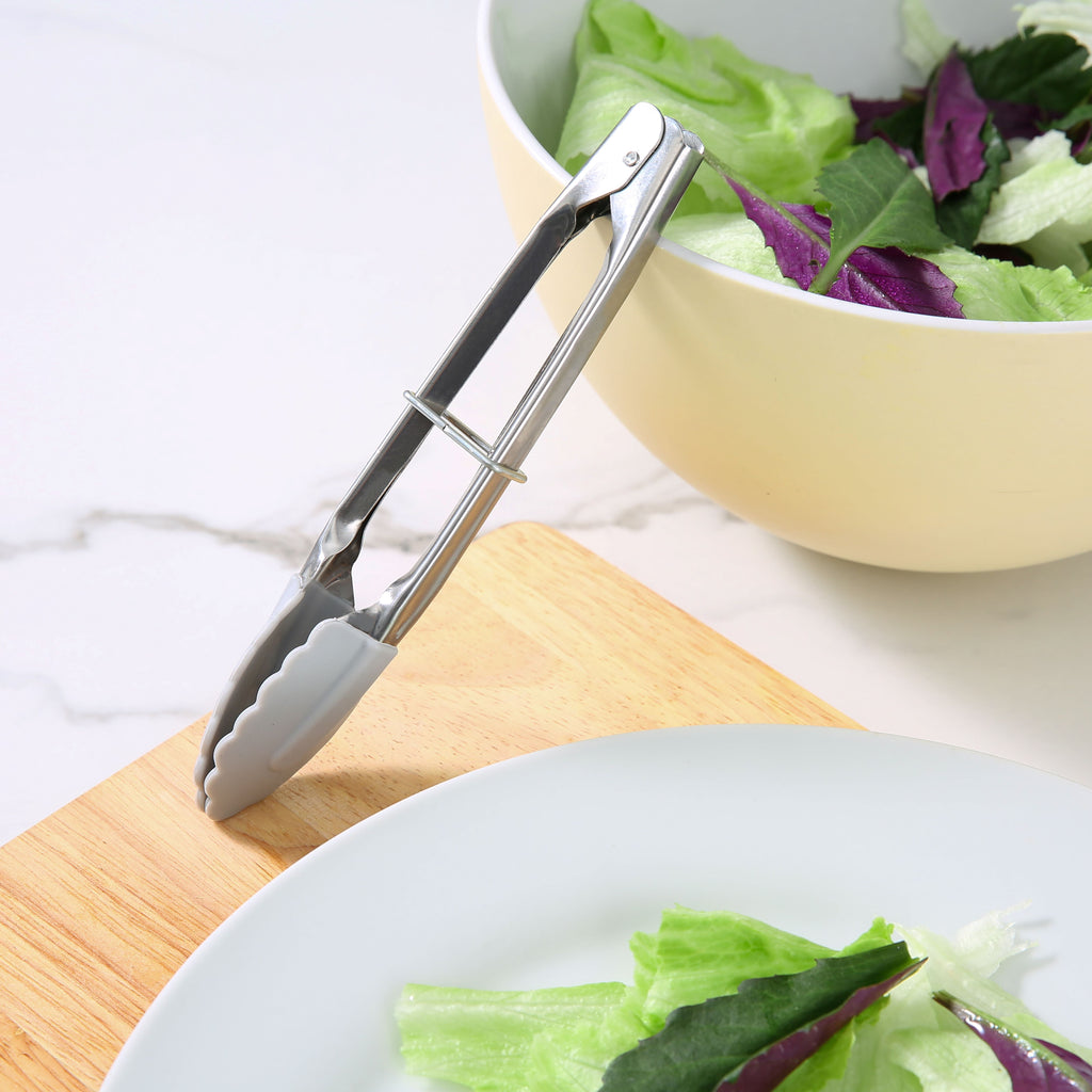 Stainless Steel and Silicone Mini Food Tongs Grey