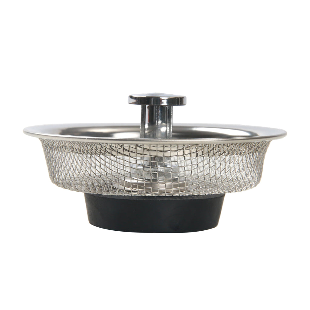 Stainless Steel Mesh Sink Strainer with Rubber Stopper Silver