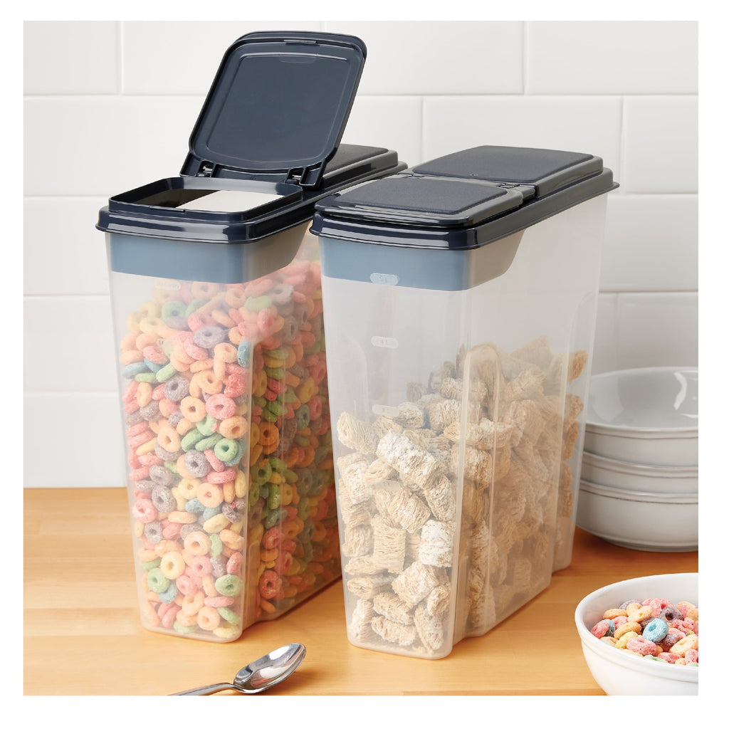 2-Pack Plastic Cereal Keeper Storage Containers, Kitchen Pantry Organizer Canisters for Cereal and Dry Food...