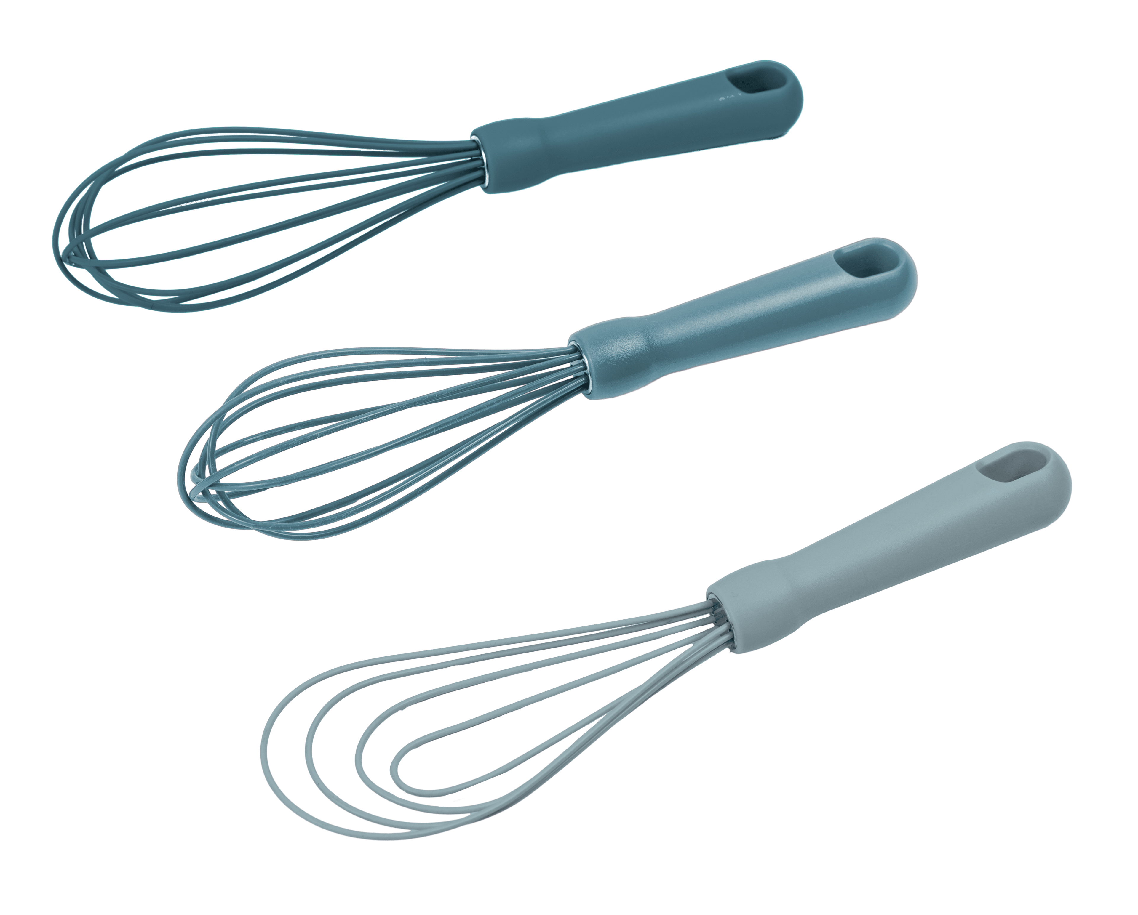 3-Piece Silicone Whisk Set, 10.5"/10.4"/9.6" L, Blue Color