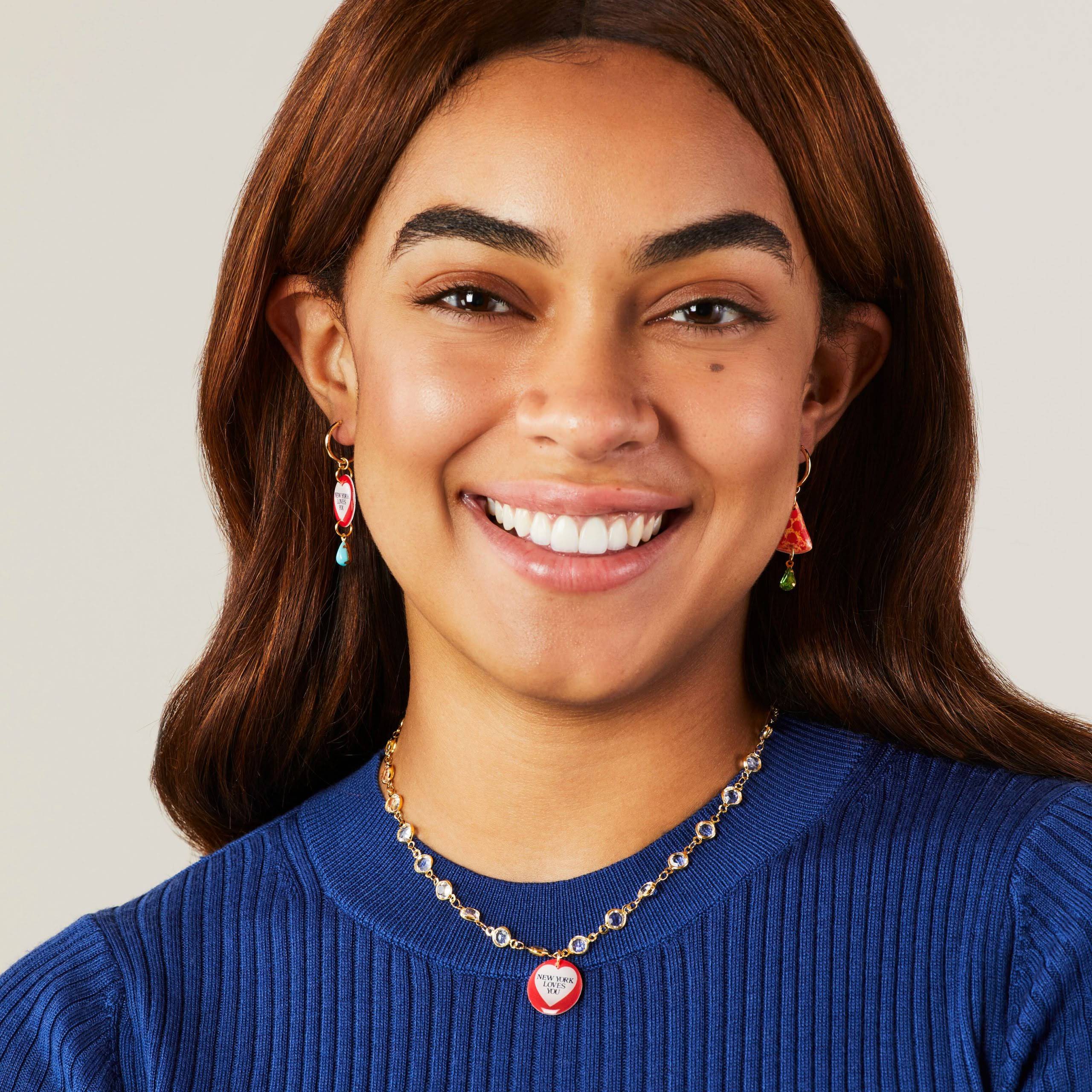Haricot Vert Small Hoop Earrings with NYC Icon Charms - NY/ Pizza