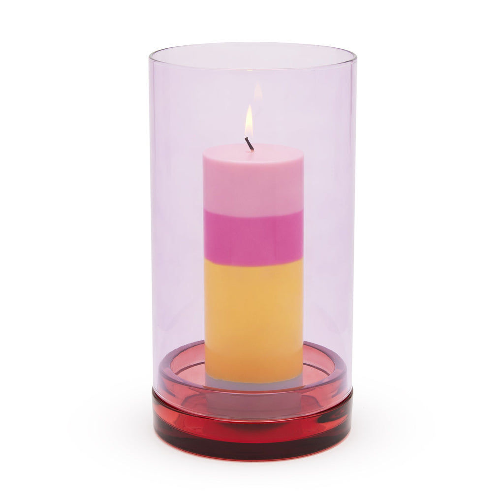 Glass Hurricane Lantern Candle Holder - Violet/ Red