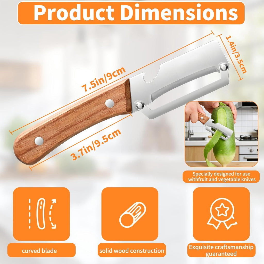 Vegetable Peeler for Kitchen, Stainless Steel Blade with Wooden Handle and Built-In Bottle Opener, f...