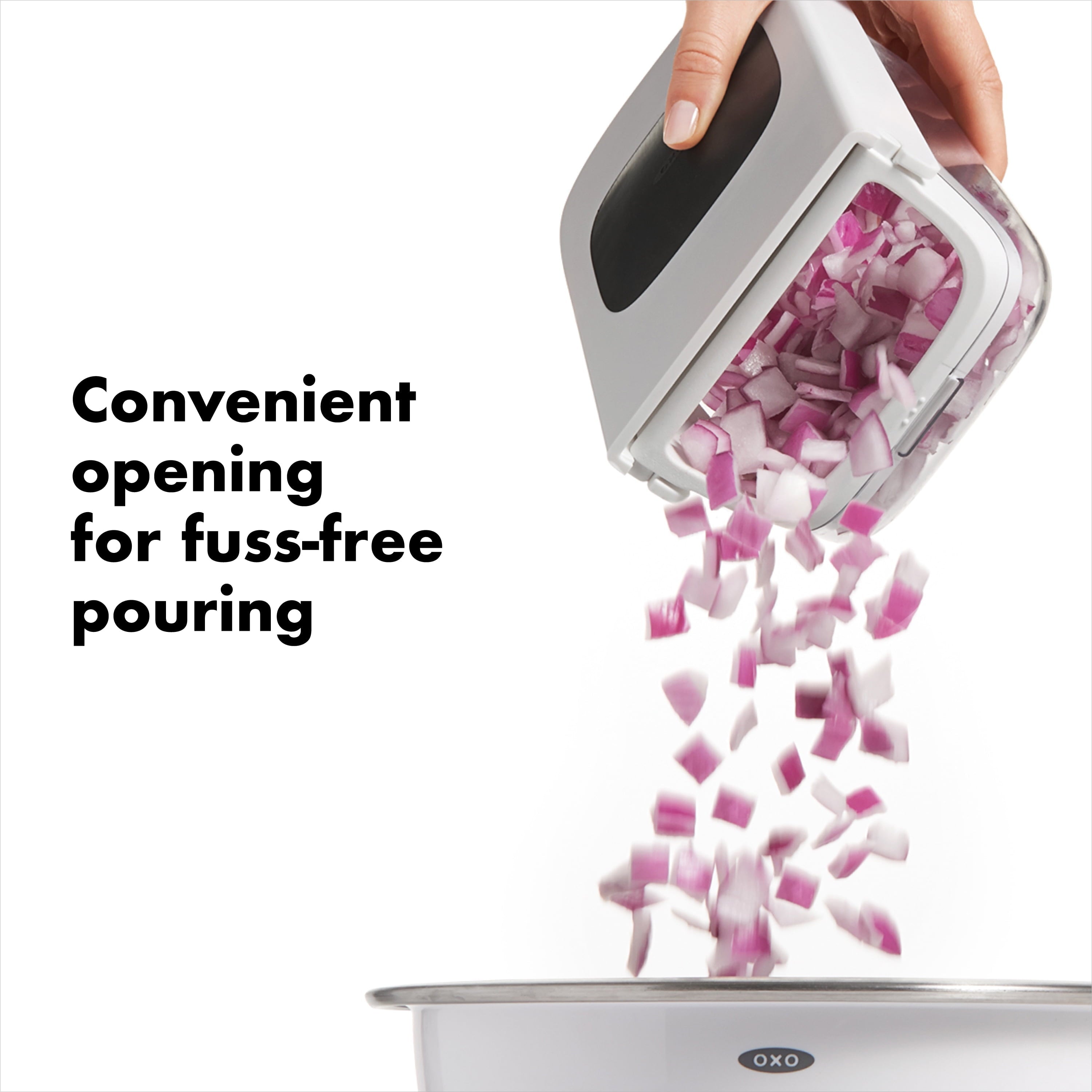 Stainless Steel Blade Vegetable Chopper with Easy Pour Opening