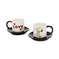 Snoopy Love Stacking Stoneware Espresso Cups &amp; Saucers - Set of 2