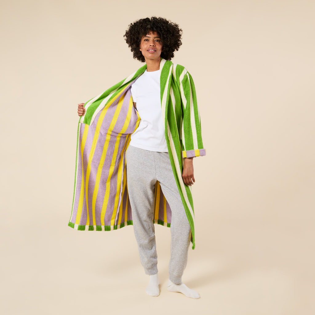 Dusen Dusen Striped Bathrobe - Green/ Lavender