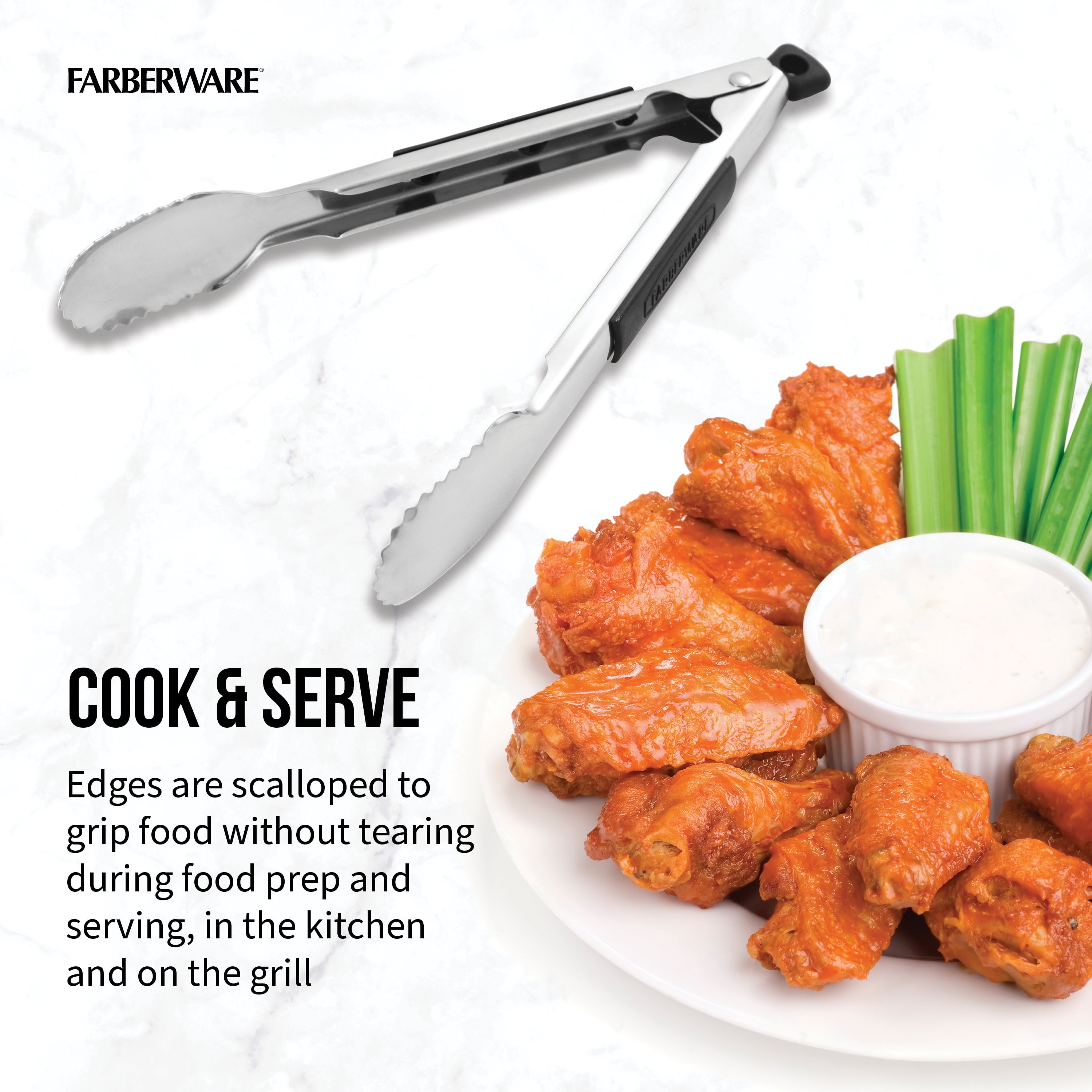 Stainless Steel 9 in Locking Kitchen Food Tongs
