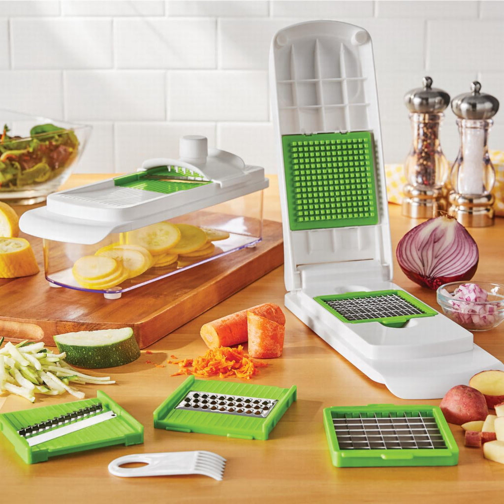11 Pieces Multi-Function Nice Dicer and Mandoline, Stainless Steel, Green Glaze, 820g