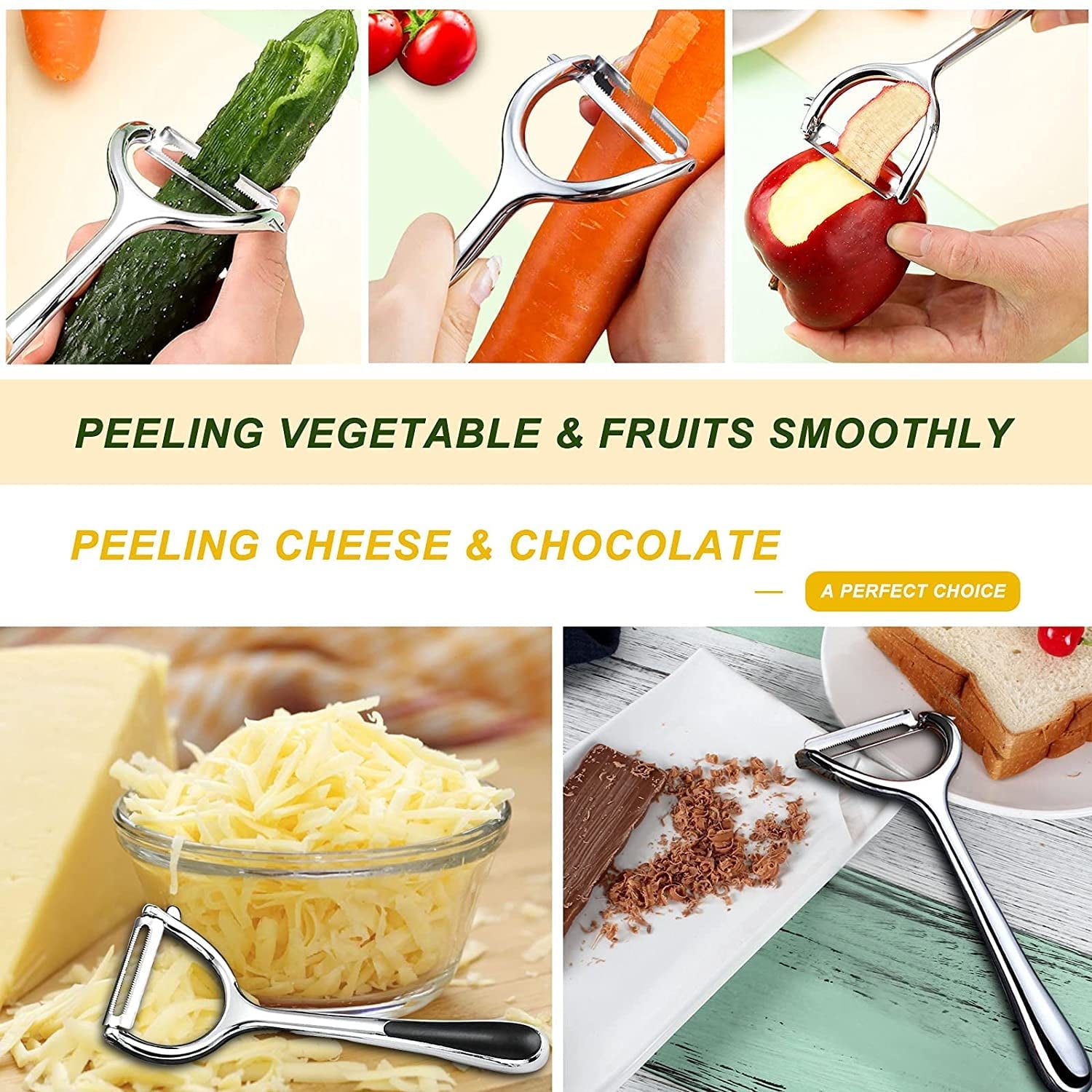 Vegetable Peelers Set – 2 Pack for Kitchen, Apple, Fruit, Carrot, Veggie, Potatoes Peeler, Y-Shaped and Swivel Stainl...