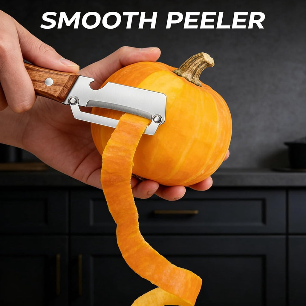 Wooden Kitchen Tool, Smooth Glide Vegetable Peeler with Stainless Steel Blade and Built-In Bottle Opener fo...