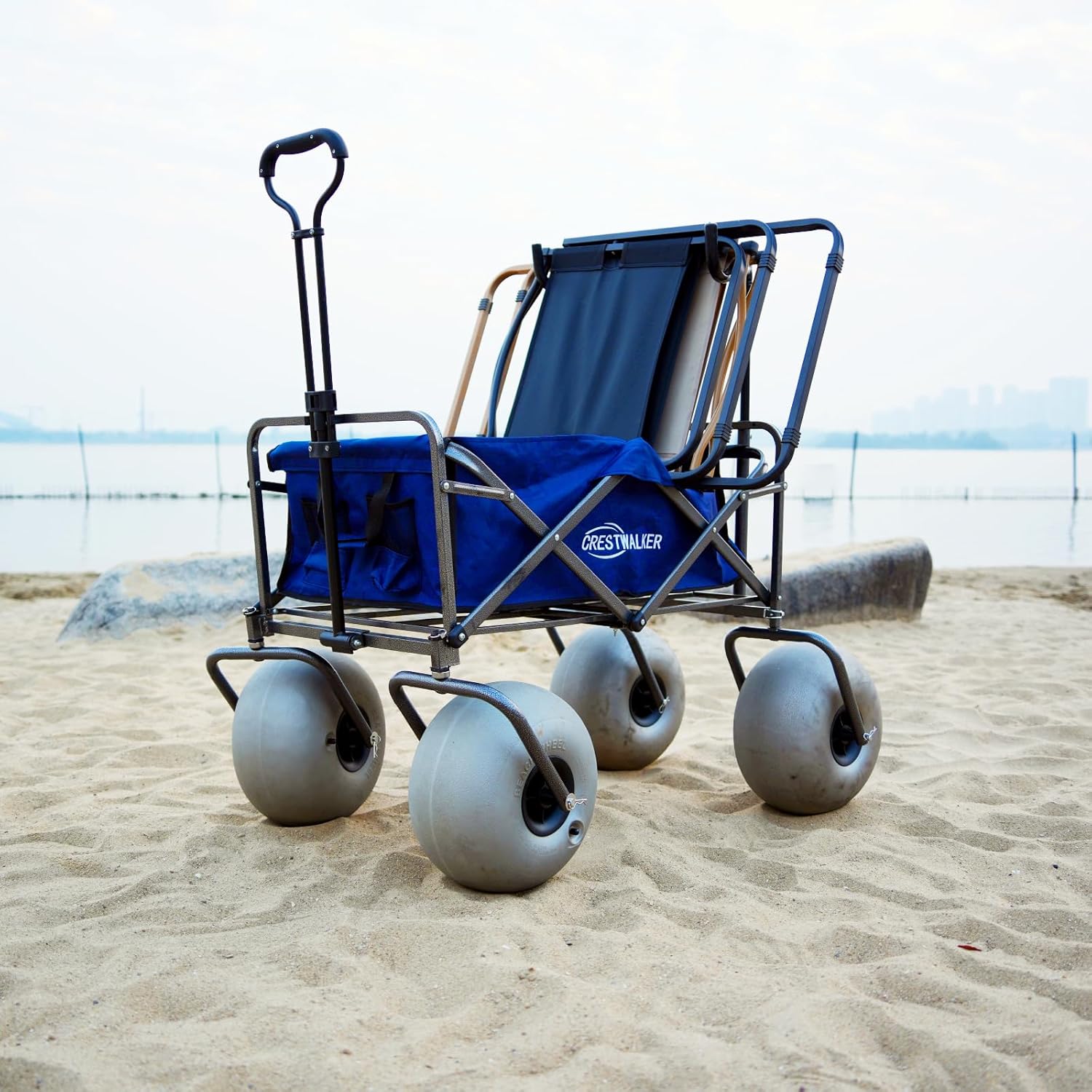 Beach Cart with 13" Balloon Wheels, Chair Racks &amp; Pump Included