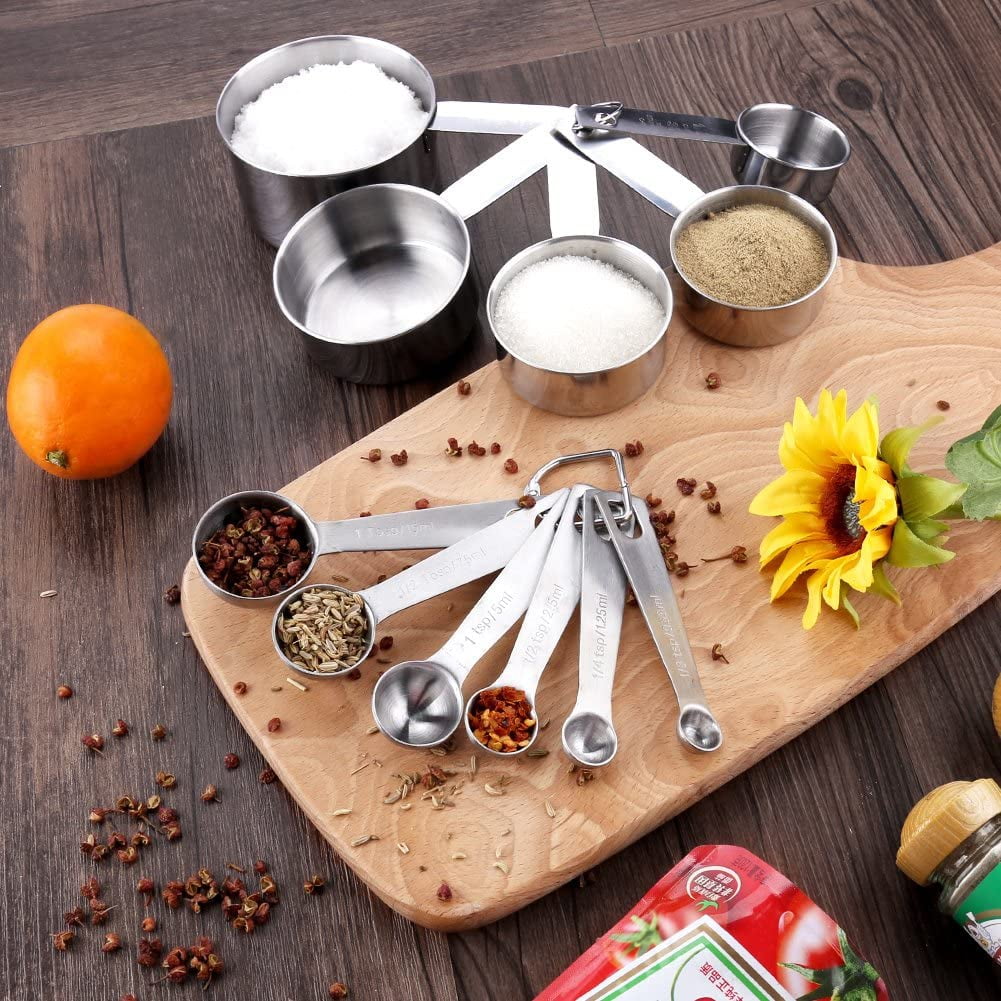 13-Piece Stainless Steel Measuring Cups and Spoons Set, 5 Stainless Steel Measuring Cups,6 Stainless Steel Mea...