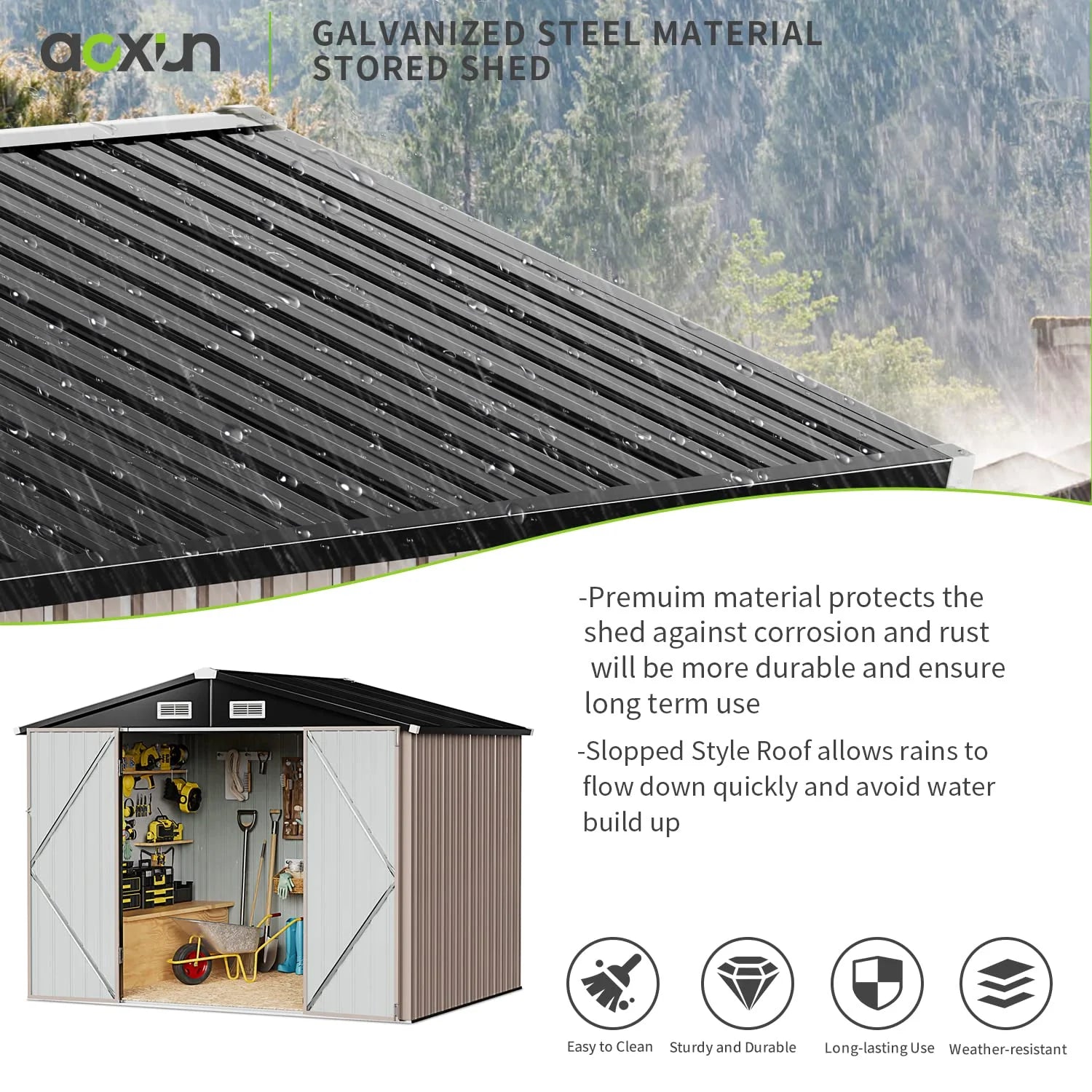 Aoxun 6.4x4 FT Outdoor Storage Shed for Tool Garden