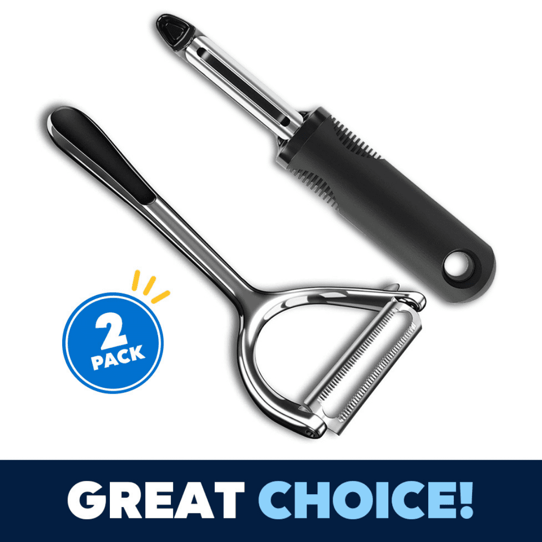 Vegetable Peelers Set – 2 Pack for Kitchen, Apple, Fruit, Carrot, Veggie, Potatoes Peeler, Y-Shaped and Swivel Stainl...