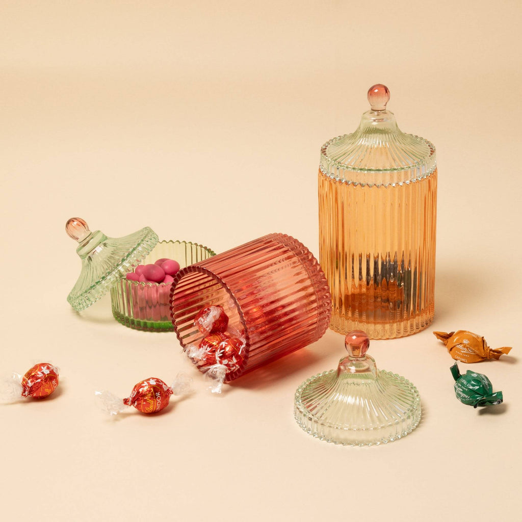 Candy Stripe Glass Storage Jar - Red/ Light Mint