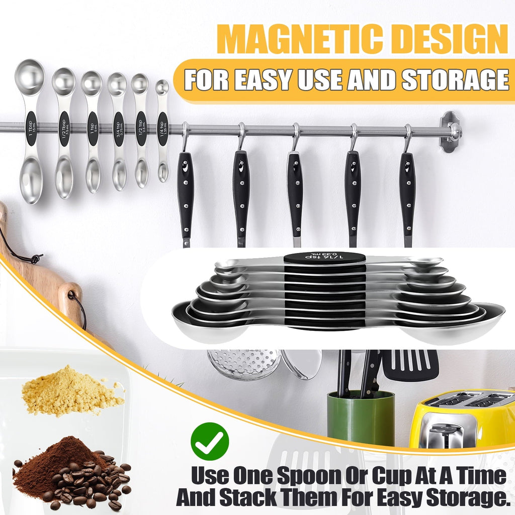 17 Pieces Measuring Cups and Magnetic Measuring Spoons Set Stainless Steel, 8 Measure Cups with Silicone Handle...