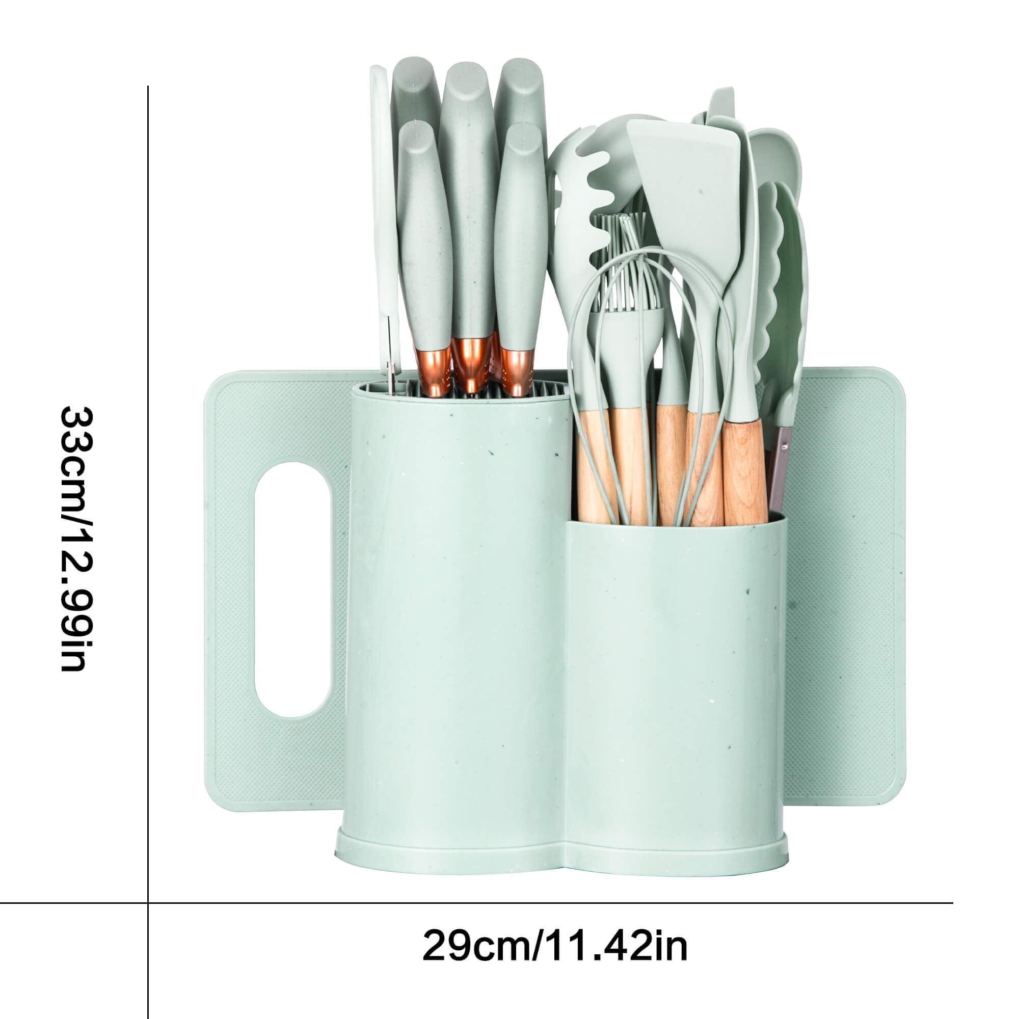19pcs Silicone Kitchen Utensil Set, Heat-Resistant Non-Stick Easy Cooking Cleaning Home Light-Green