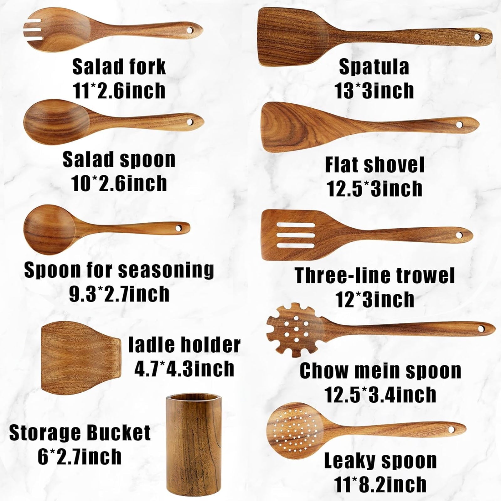 10Pcs Wooden Spoons for Cooking, Smooth Finish Teak Wooden Utensils for Cooking, Soft Comfort-Grip Wood Spoons for Co...