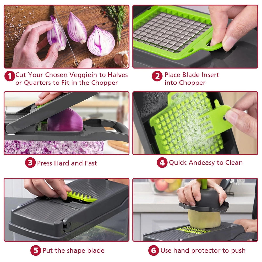 16-in-1 Food Dicer, Slicer, Shredder, Chopper for Vegetables with Stainless Steel Blades