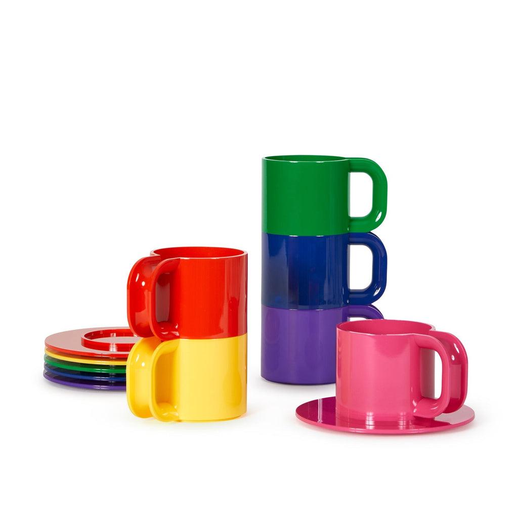 Vignelli Hellerware Max Stacking Cups &amp; Saucers - Set of 6 - Rainbow