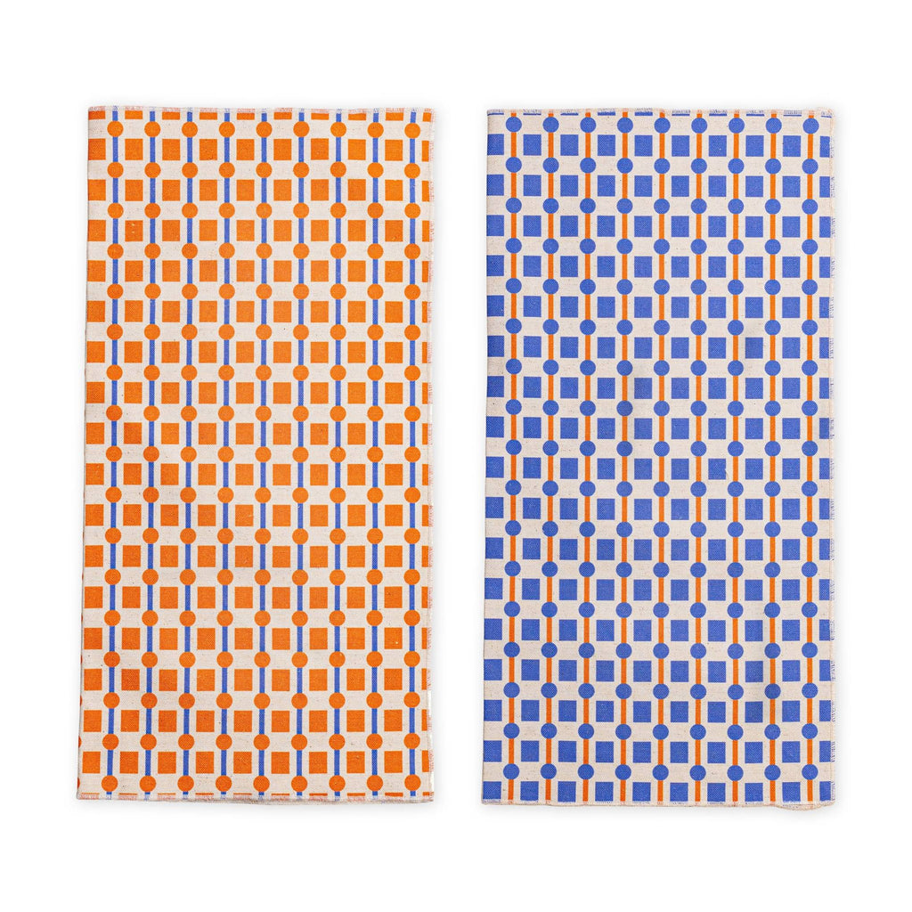 Geometric Cotton &amp; Linen Napkins - Set of 2 - Orange/ Blue