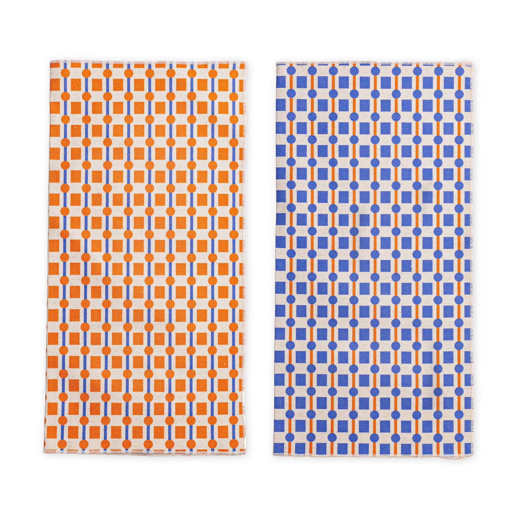 Geometric Cotton &amp; Linen Napkins - Set of 2 - Orange/ Blue