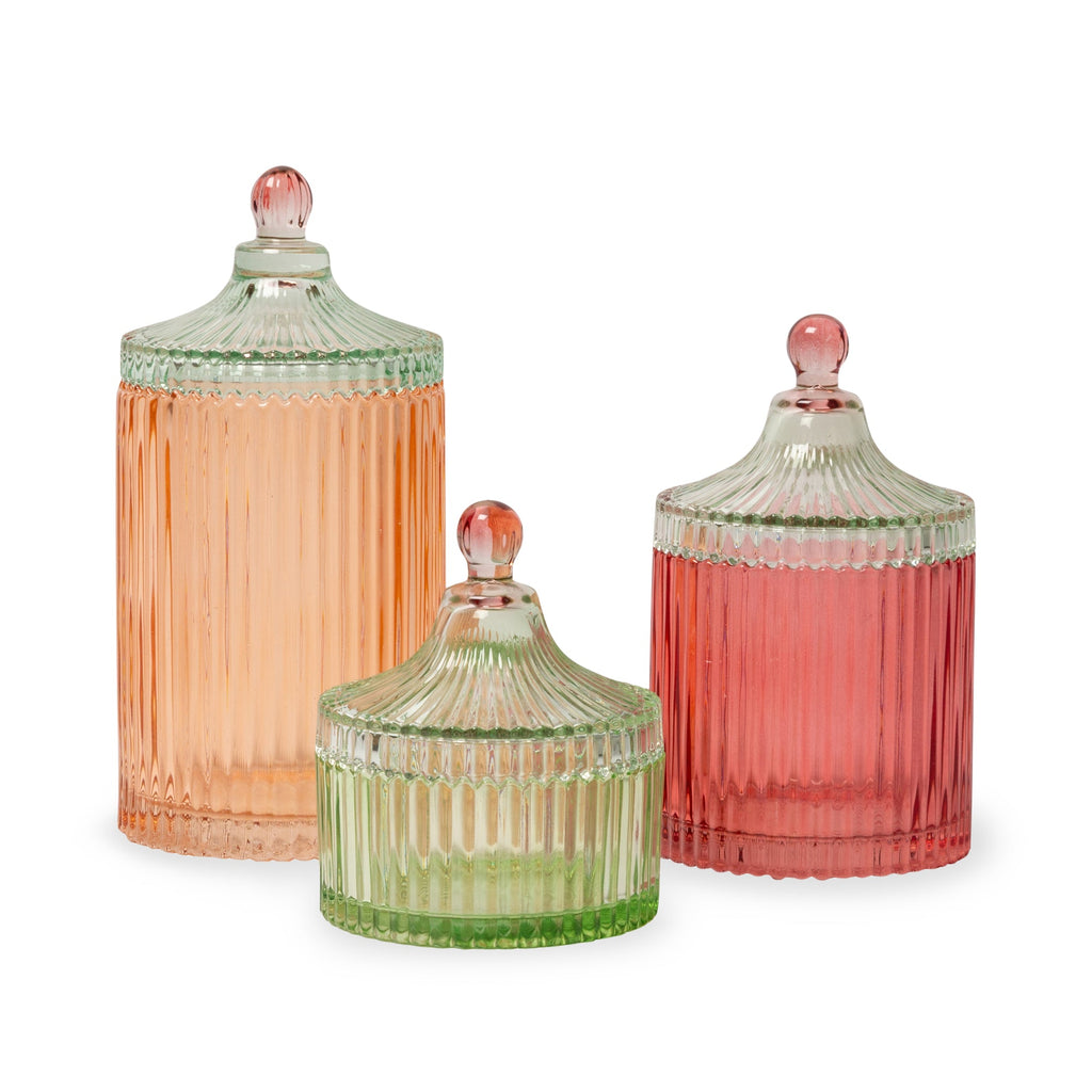 Candy Stripe Glass Storage Jar - Red/ Light Mint