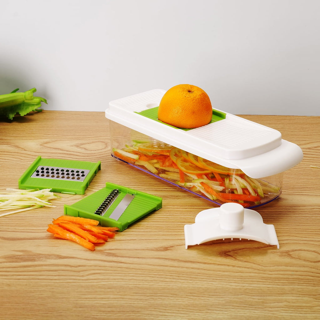 11 Pieces Multi-Function Nice Dicer and Mandoline, Stainless Steel, Green Glaze, 820g