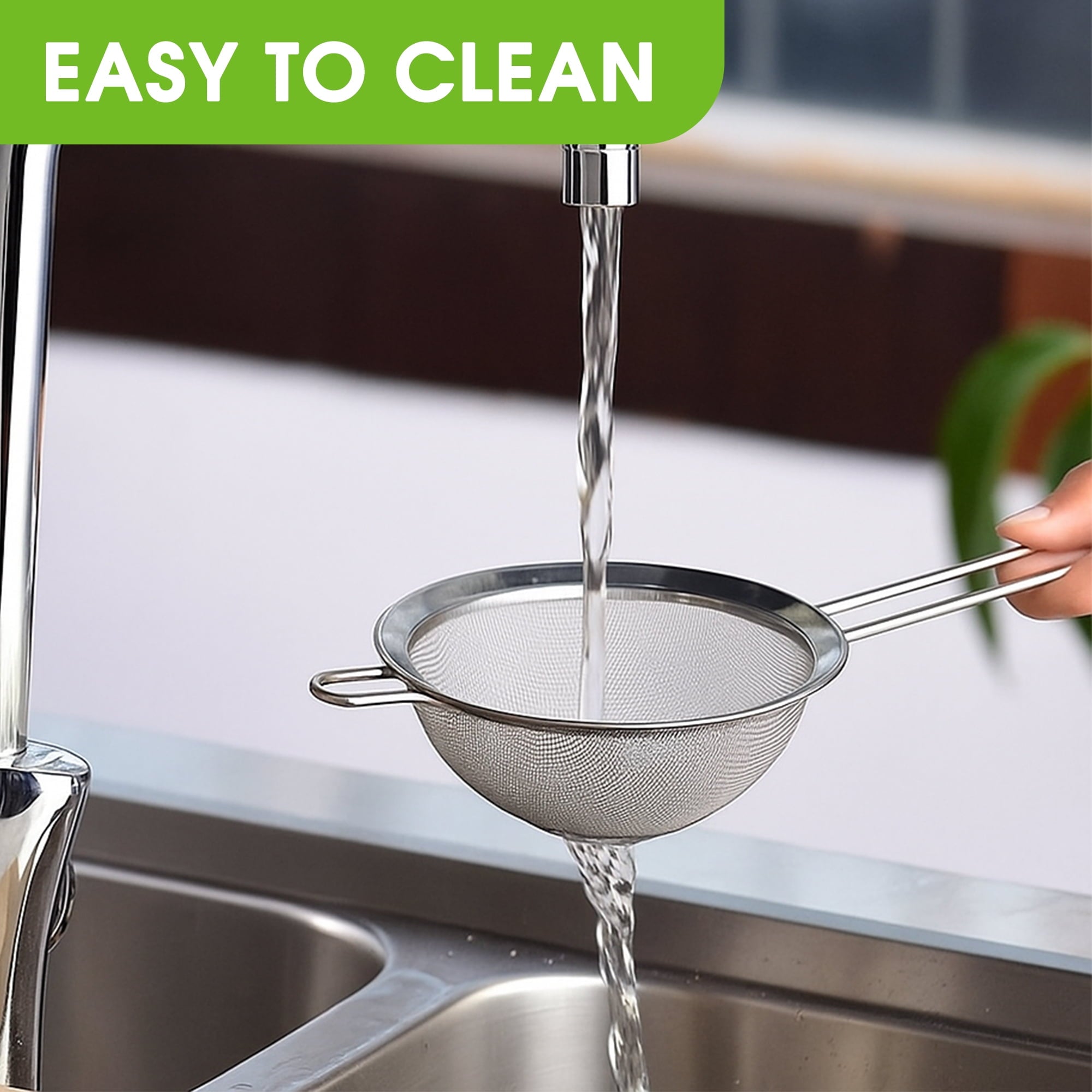3-Piece Stainless Steel Fine Mesh Strainer Set, 4", 6", and 8", Kitchen Thin Mesh Strainer for Tea Flour Suga...