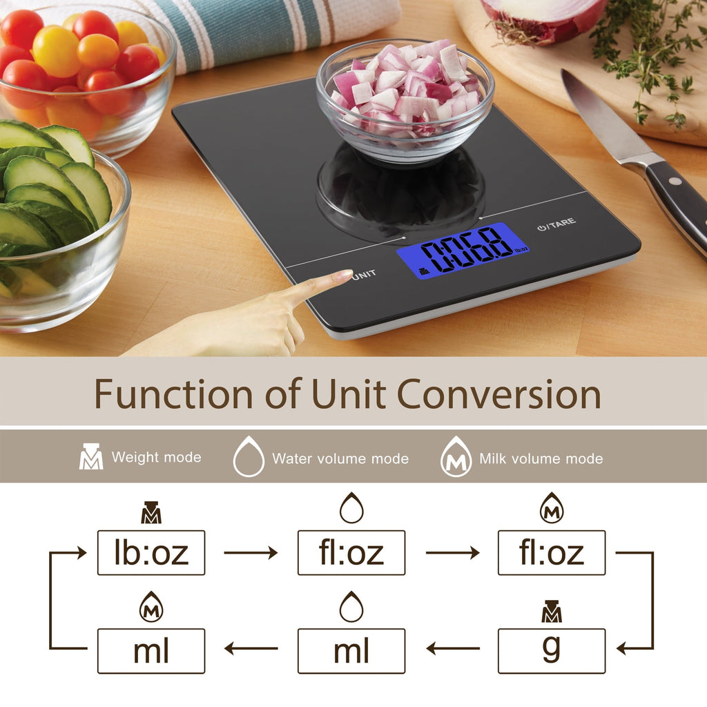 Tempered Glass Slimline Digital Scale with Blue Backlit, Black
