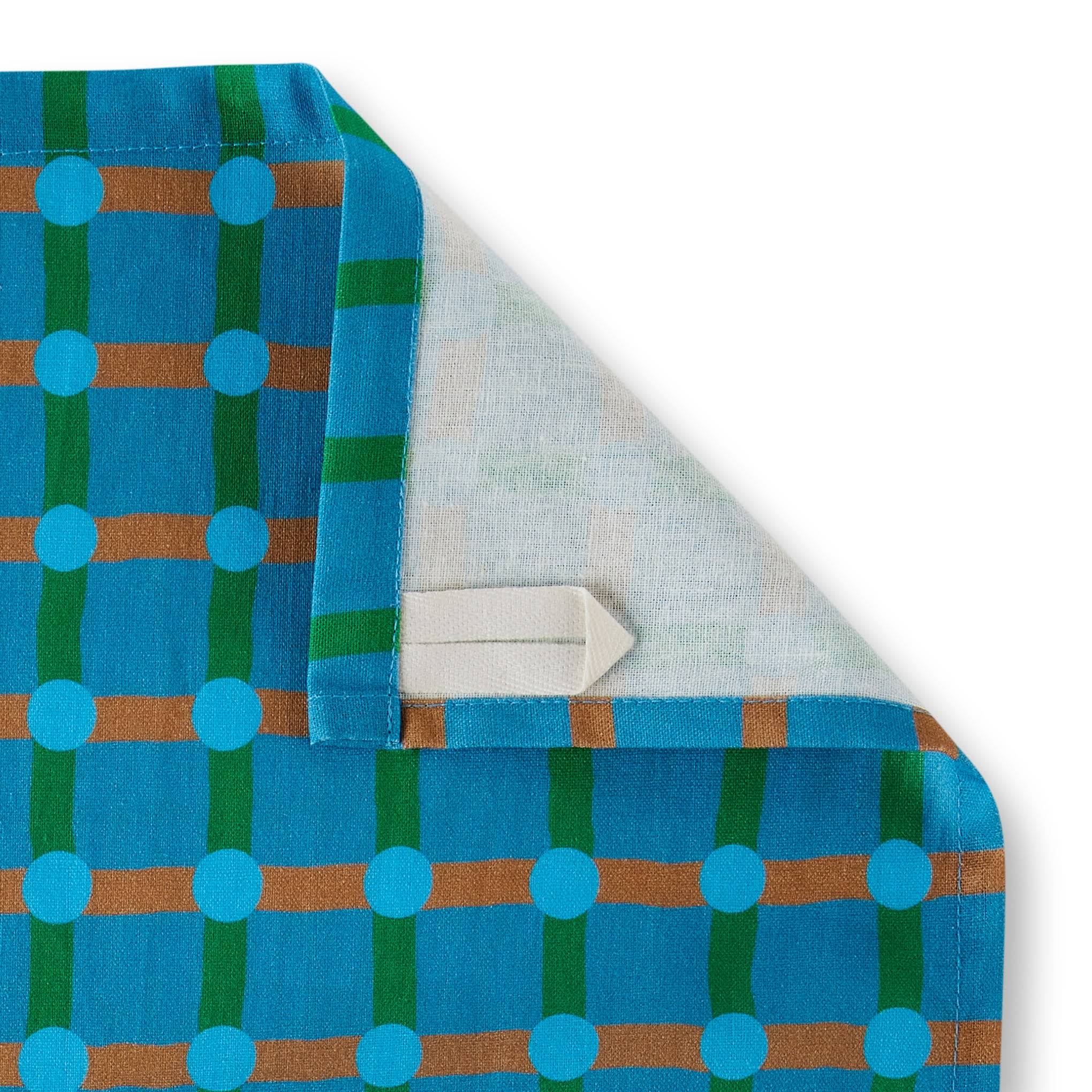 Dot Check Linen &amp; Cotton Tea Towel - Blue/ Green