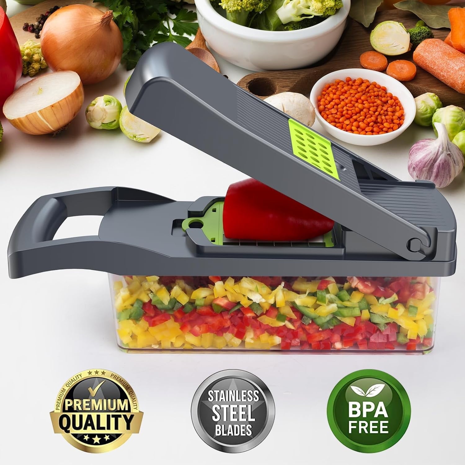 Vegetable Chopper, Veggie Chopper, Multifunctional 12 in 1 Food Chopper, Vegetable Slicer Dicer with 8 Blades, Onion ...