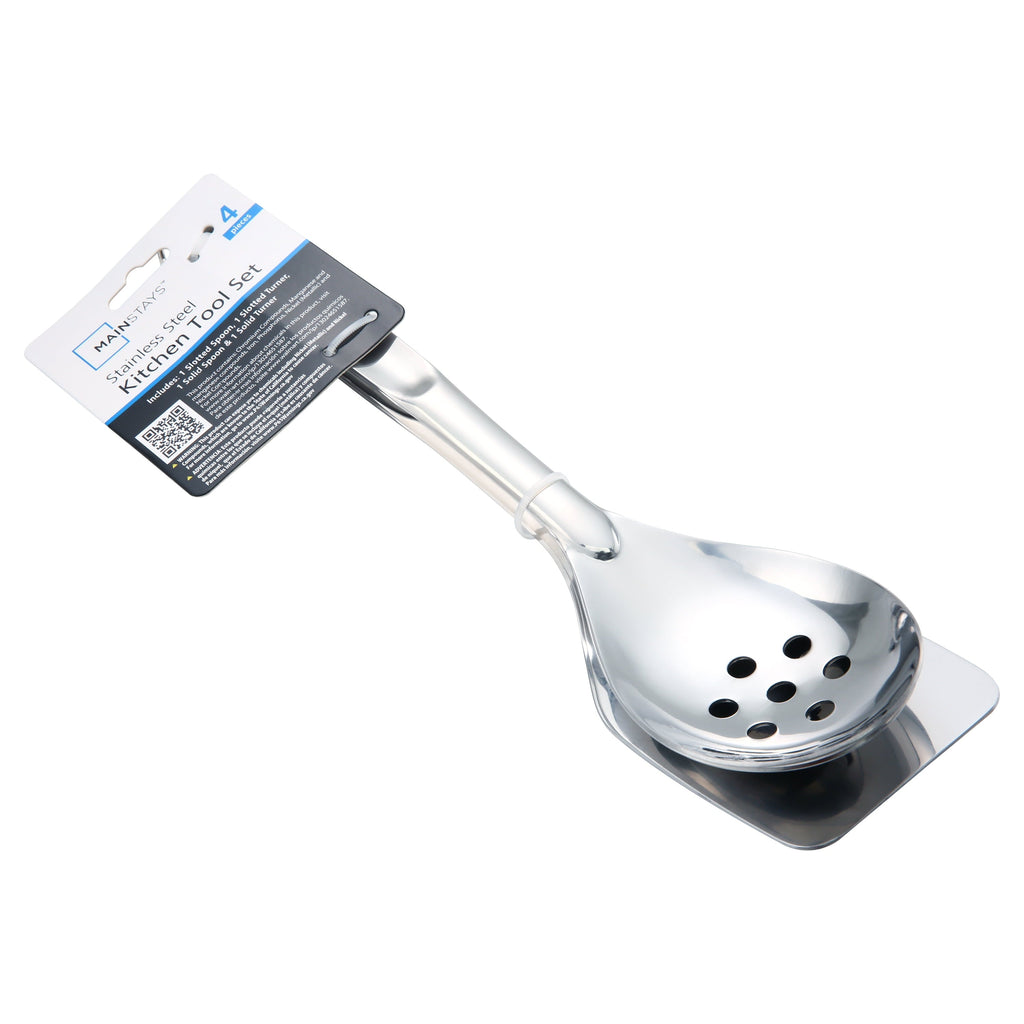 Stainless Steel 4-Piece Utensil Set: Includes Spatula, Slotted Spatula, Spoon, and Slotted Spoon
