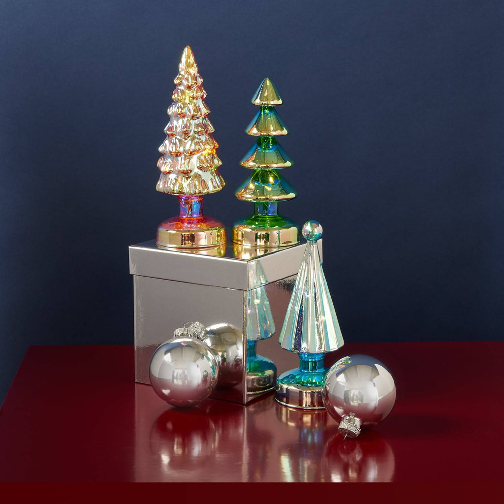 Colorful LED Lighted Mini Glass Trees - Set of 3