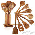 10Pcs Wooden Spoons for Cooking, Smooth Finish Teak Wooden Utensils for Cooking, Soft Comfort-Grip Wood Spoons for Co...