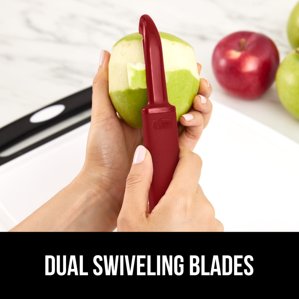 Vegetable Peeler, Stainless Steel, Includes Blade Cover, Peels Potatoes Apples, Red