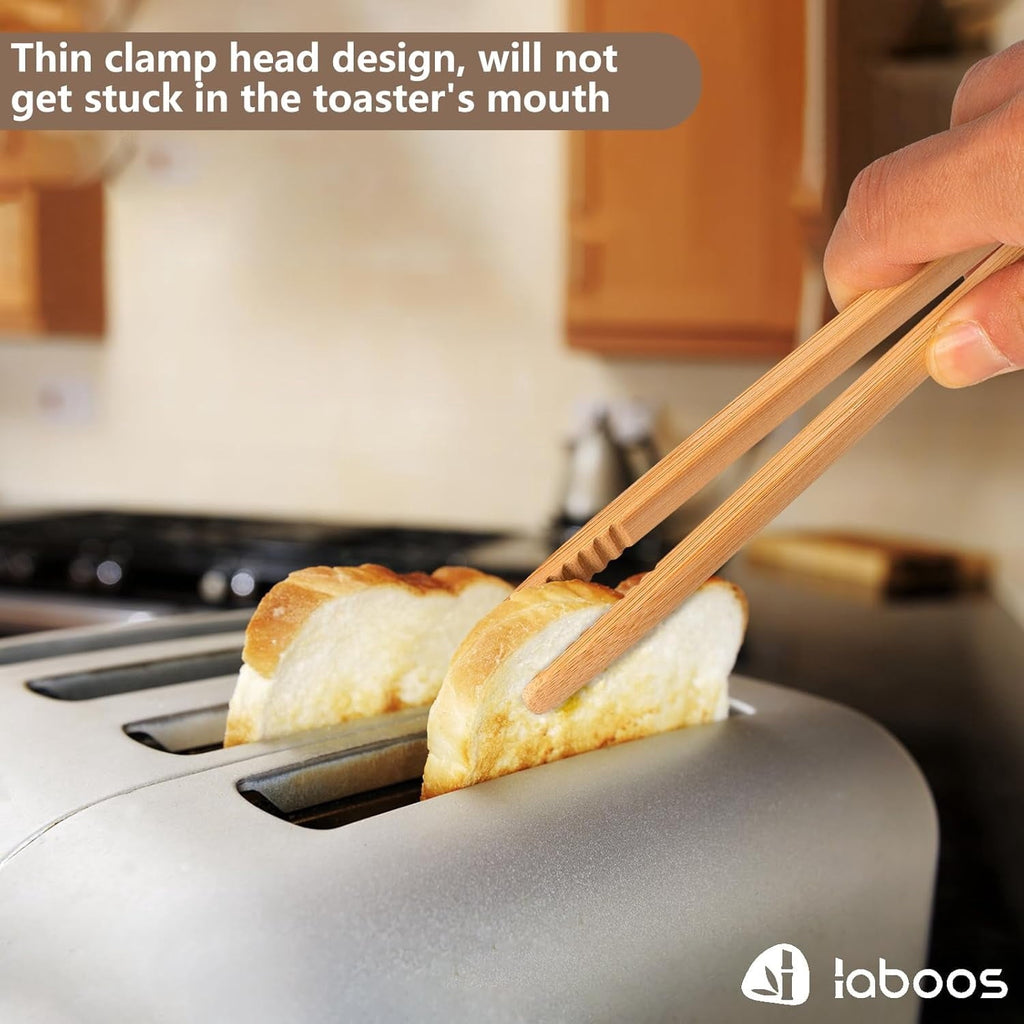 Bamboo Toast Tongs - Wood Cooking Tong,Ideal for Toaster,Fruits, Bread & Pickles, Kitchen Utensil fo...