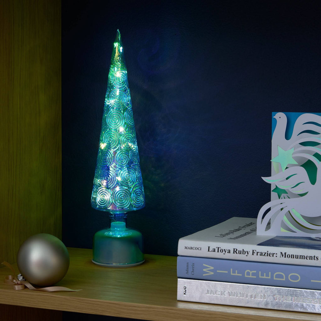 LED Lighted Starry Night Spinning Glass Tree