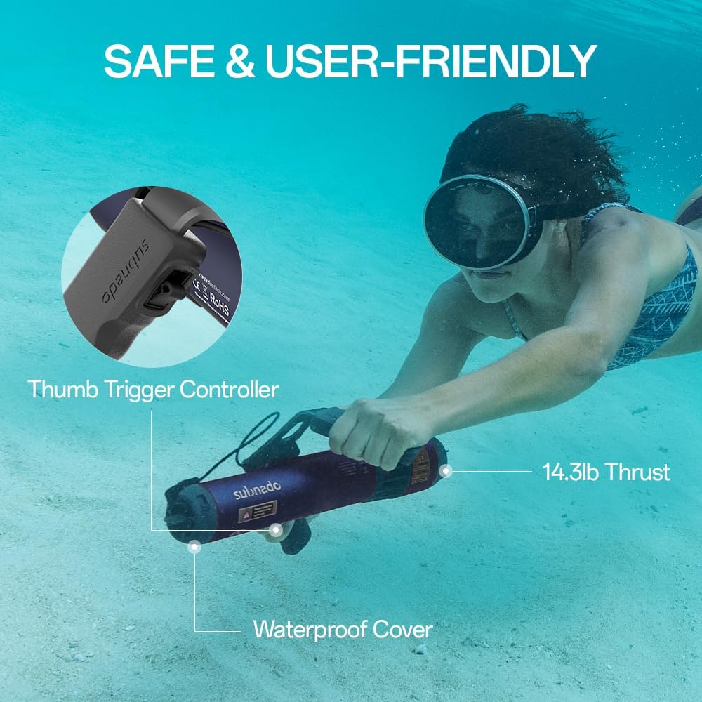 Waydoo Subnado Underwater Scooter Lite, Water Sports Diving Scooter with Removable Handle, Compact and Portable Water Scooter for Adults&amp;Kids, Scuba Diving Snorkeling Sea Scooter Multiple Uses, Blue