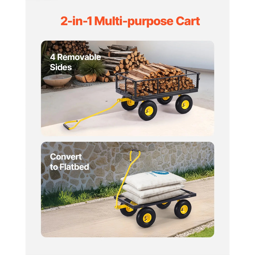 KFFKFF Mesh Steel Garden Cart 900 Lbs, 38 x 22 " Heavy Duty Utility Wagon Cart, Metal Garden Trolley with 10" Wheels, Removable Mesh Sides, 180 Swiveling Handle (Green)