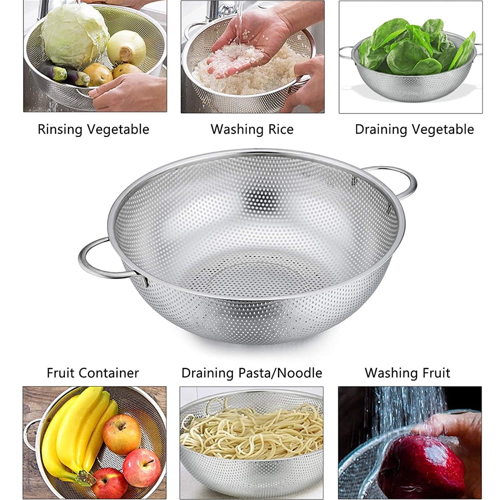 Colander Set of 3, Stainless Steel Micro-Perforated Colanders Strainers for Draining Rinsing Washing, Ideal f...