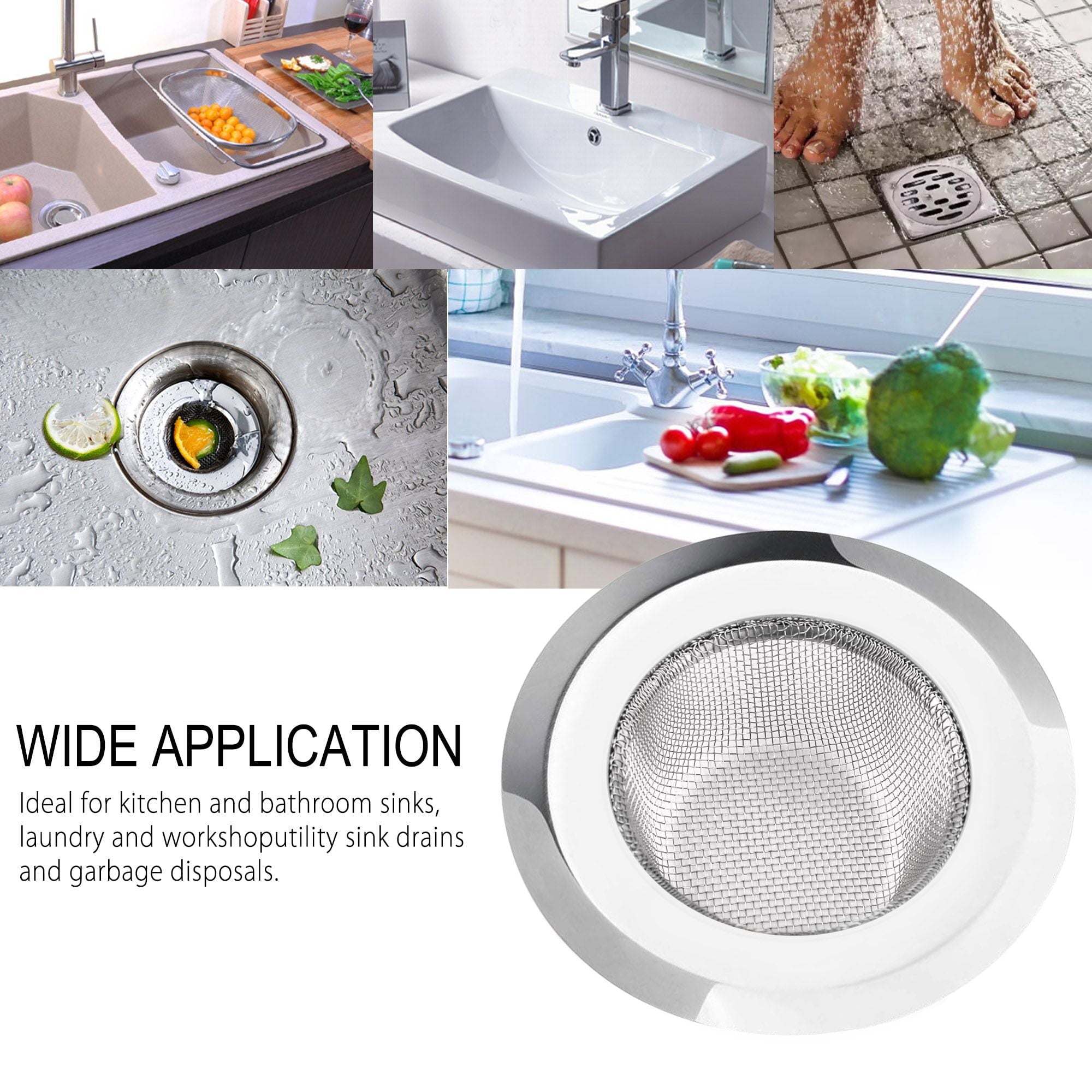 2 Kitchen Sink Strainer, 4.5 in Stainless Steel Mesh Drain Strainer, Silver