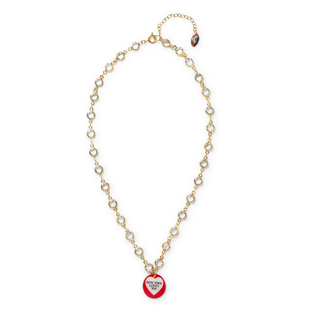 Haricot Vert Crystal Chain NYC Pendant Necklace