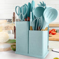 Silicone Kitchen Cooking Utensils Set, 19 Pieces Utensil with Holder, Heat Resistant, Green