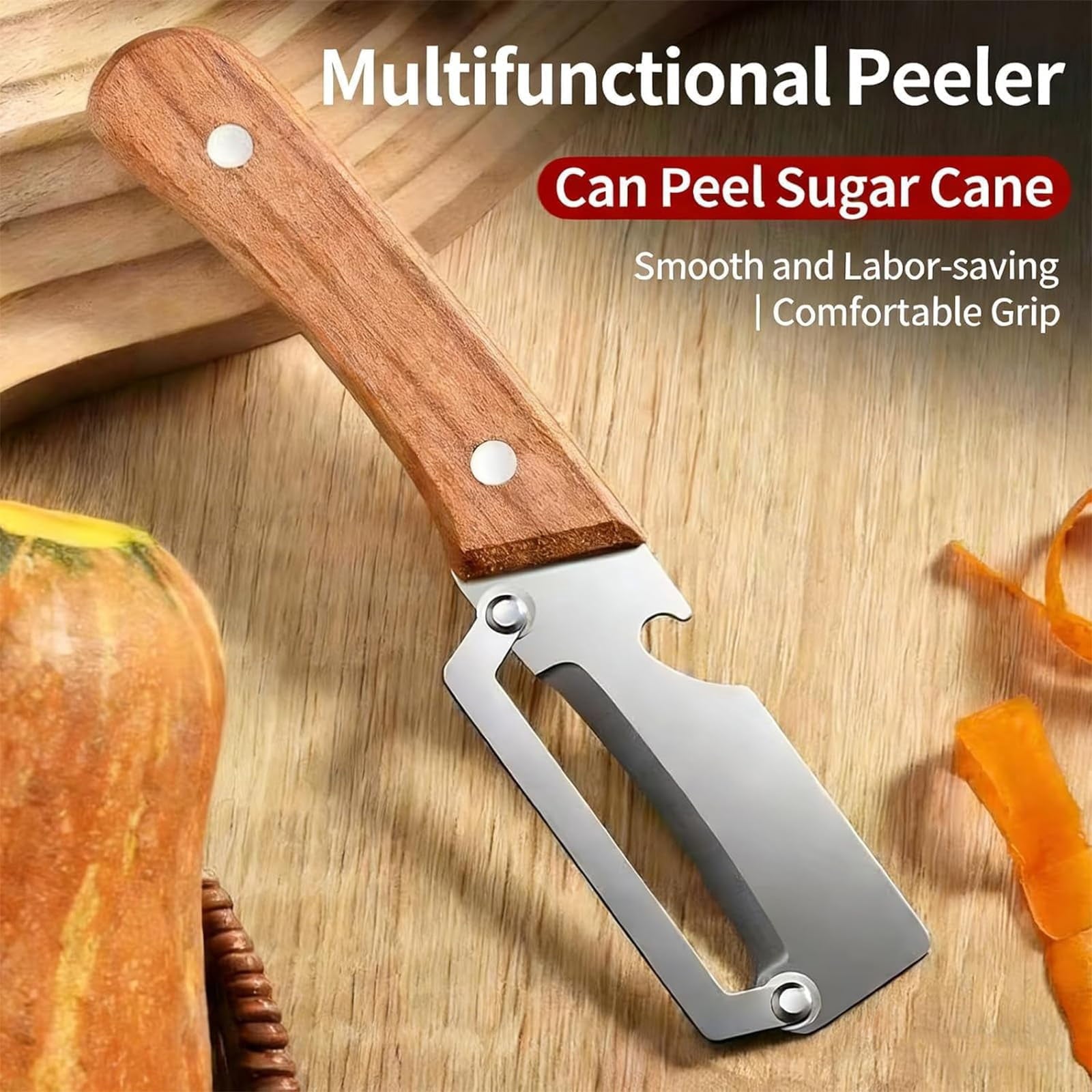 Vegetable Peeler 2-in-1 with Stainless Steel Blade and Non-Slip Wooden Handle for Fruits, Vegetables...