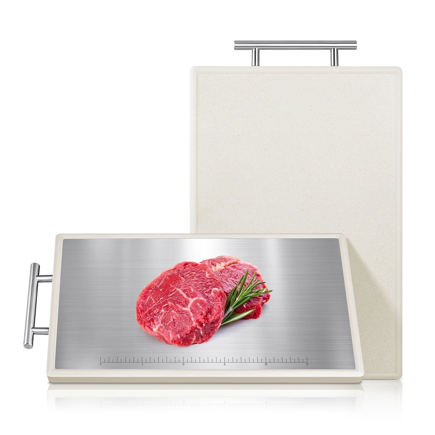 Stainless Steel Cutting Board: 16x10 inch Double-Sided, PP Chopping Boards with Stainless Steel Handles