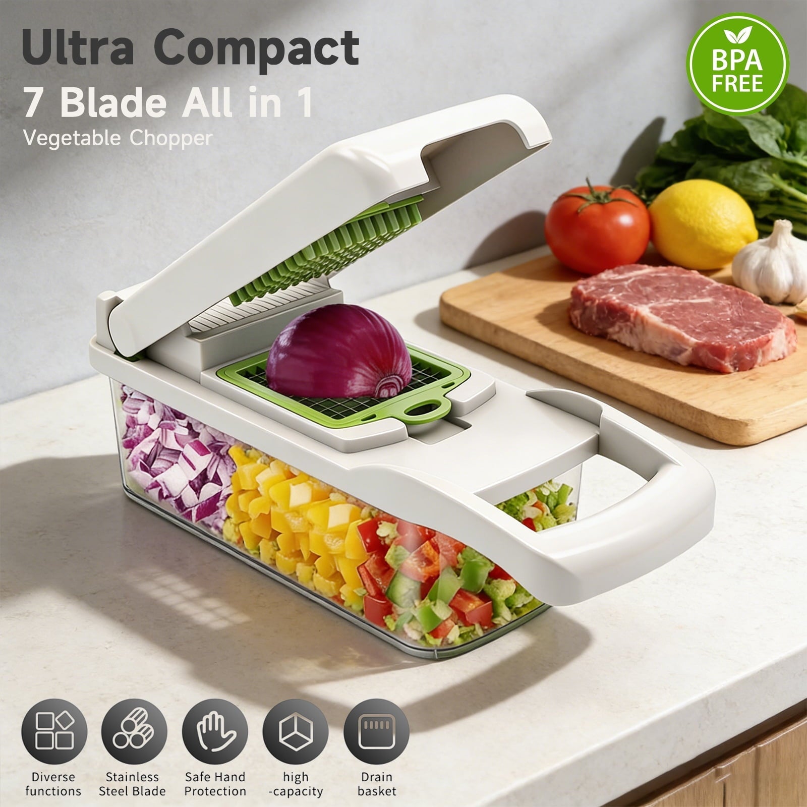Vegetable Chopper Food Slicer, 14 in 1 Food Chopper for Onion, Veggie, Cheese Grater, Vegetables Cutter With L...