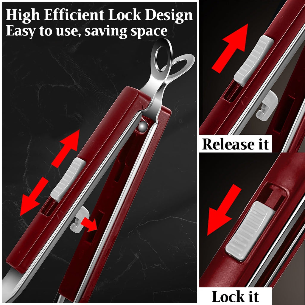Tongs, Stainless Steel Spatula Tongs for Cooking, Grilling, Salad, 2 Pcs Turner Tong Set, 12"(Red)